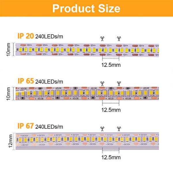 Lâmpadas à prova d'água 240Leds 10mm 3000K 4000K 6500K LED Light Strip com 50000 horas de trabalho