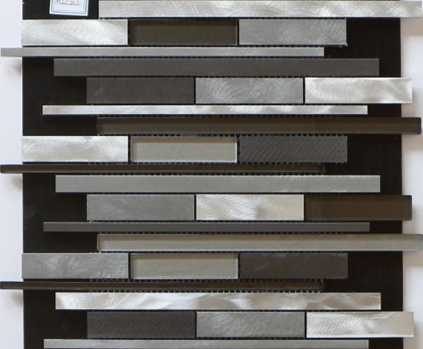 Darker linear glass mix metal mosaic brush finished for wall decoration
