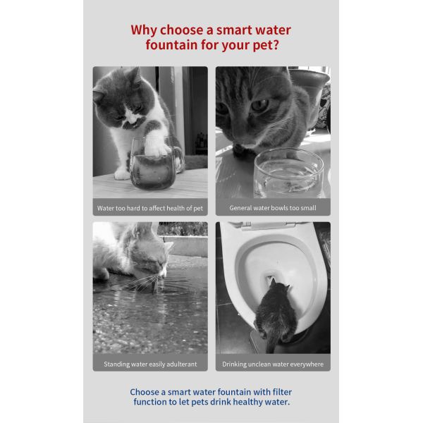2.8L Intelligent Pet Water Dispenser for Cats and Dogs Smart Automatic Cat Fountain and Drinking Bowl Charge Power Source