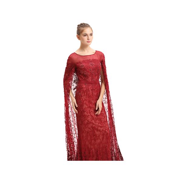 Big Red Embroidery Lace Arabic Maxi Wedding Bridesmaid Dresses Floor Length