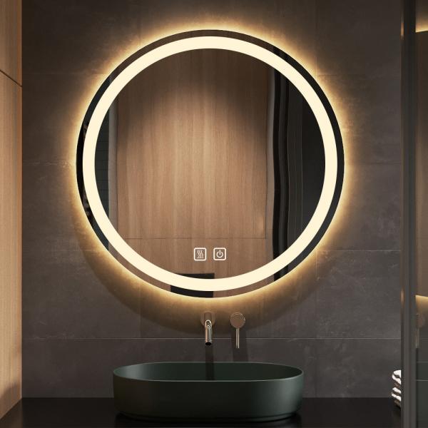 12V Wall Mounted Bathroom Mirror 3200K Round Illuminated Bathroom Mirror Anti Fog
