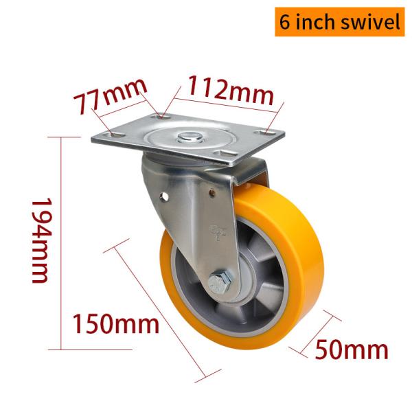 6 Inch Caster Wheels Heavy Duty 550kg Load Caster Wheel Mounting Plate