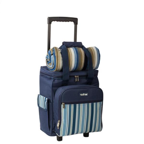 Pull rod Picnic Bag with 4 wheels Cooler Compartment, Wine Holder, Waterproof Picnic Blanket wholesale