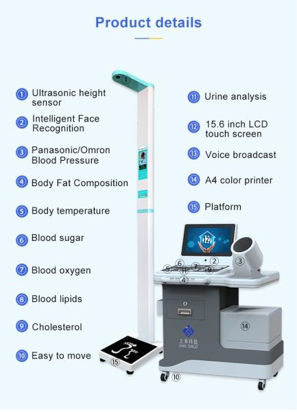 Medical Clinic Health Check Kiosk Weight Scale Touch Screen Blood Pressure