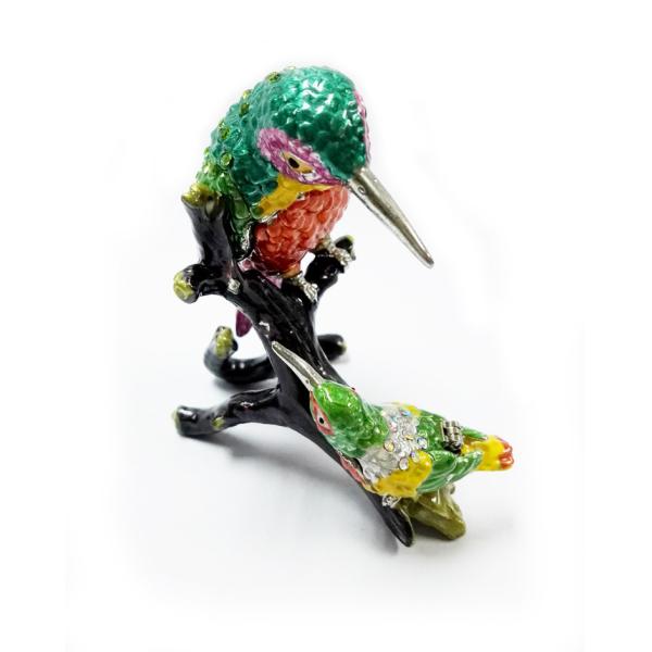 Mum and baby bird metal jewelry box for jewelry wholesales bird jeweled enamel trinket box