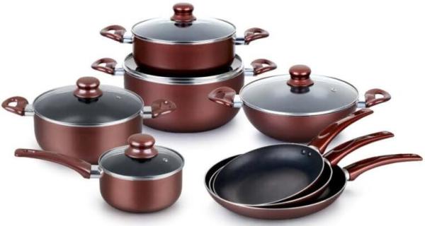 High quality FDA SGS 9 PCS Aluminum pink heat-resistant outer ceramic coating cookware set