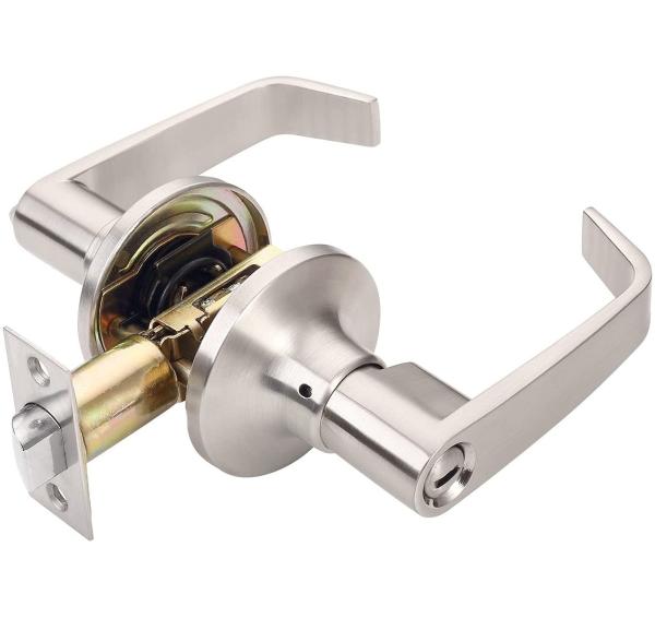 QX01 Matte Black Door Knob, Square Door Lever For Bedroom With Keyed, Passage Door Privacy Locking Interior Exterior Ent
