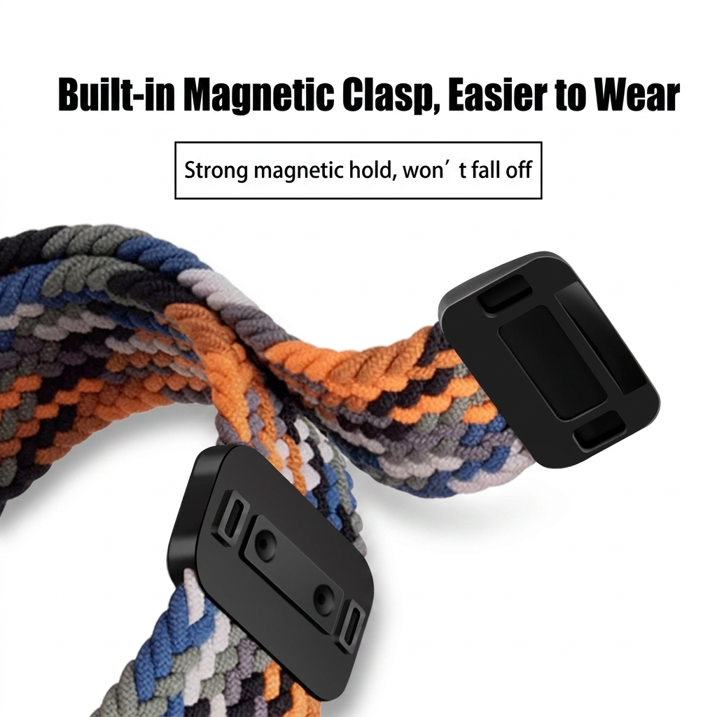 Universal Magnetic Braided Nylon 20mm 22mm Watch Band Breathable Comfort Soft Elastic Watch Strap
