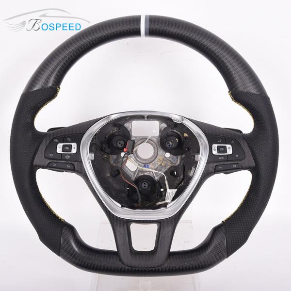 Black Leather Golf Mk8 Vw Racing Steering Wheel Carbon Fiber Grey Stripe