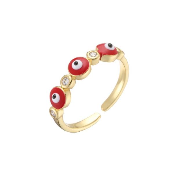 Colorful Enamel Turkish Evil Eye Diamond Ring 18k Gold Plated