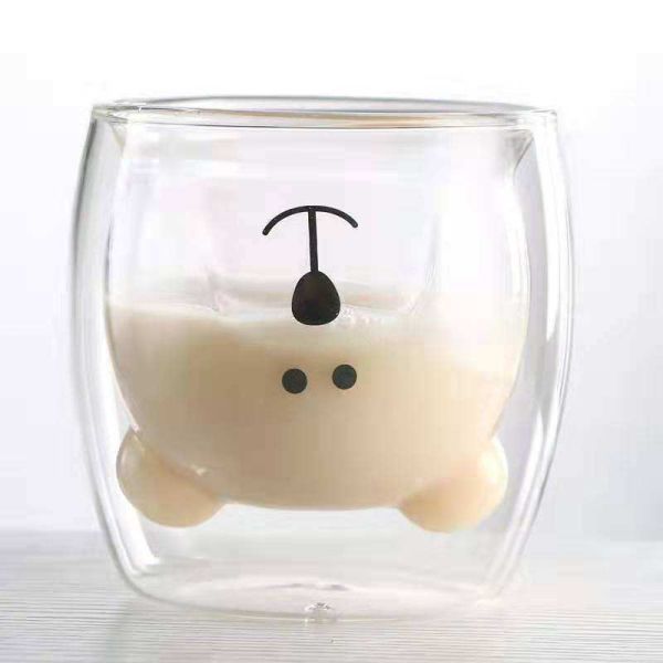 Colored Animal Shaped Double Wall Glass Mug 250ml Capacity Bear Cup Modern Style