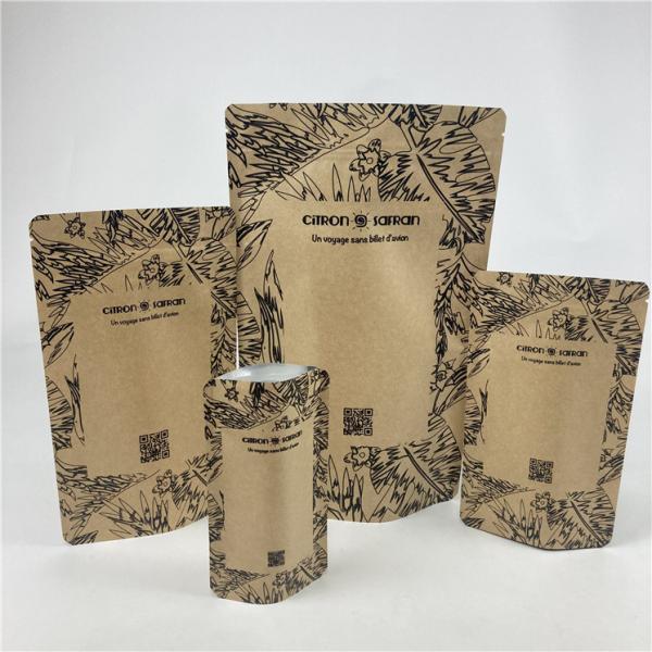 Promotional Stand Up Pouch Food Grade Heat Seal Printed Biodegradable Custom Food Kraft Paper Bag With Zipper