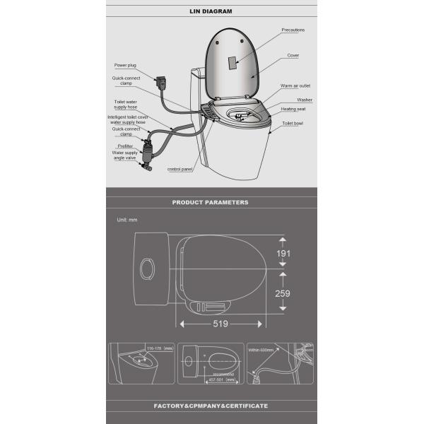 Stainless Nozzle Intelligent Bidet Toilet Seat Automatic Cleaning Smart Seat Cover