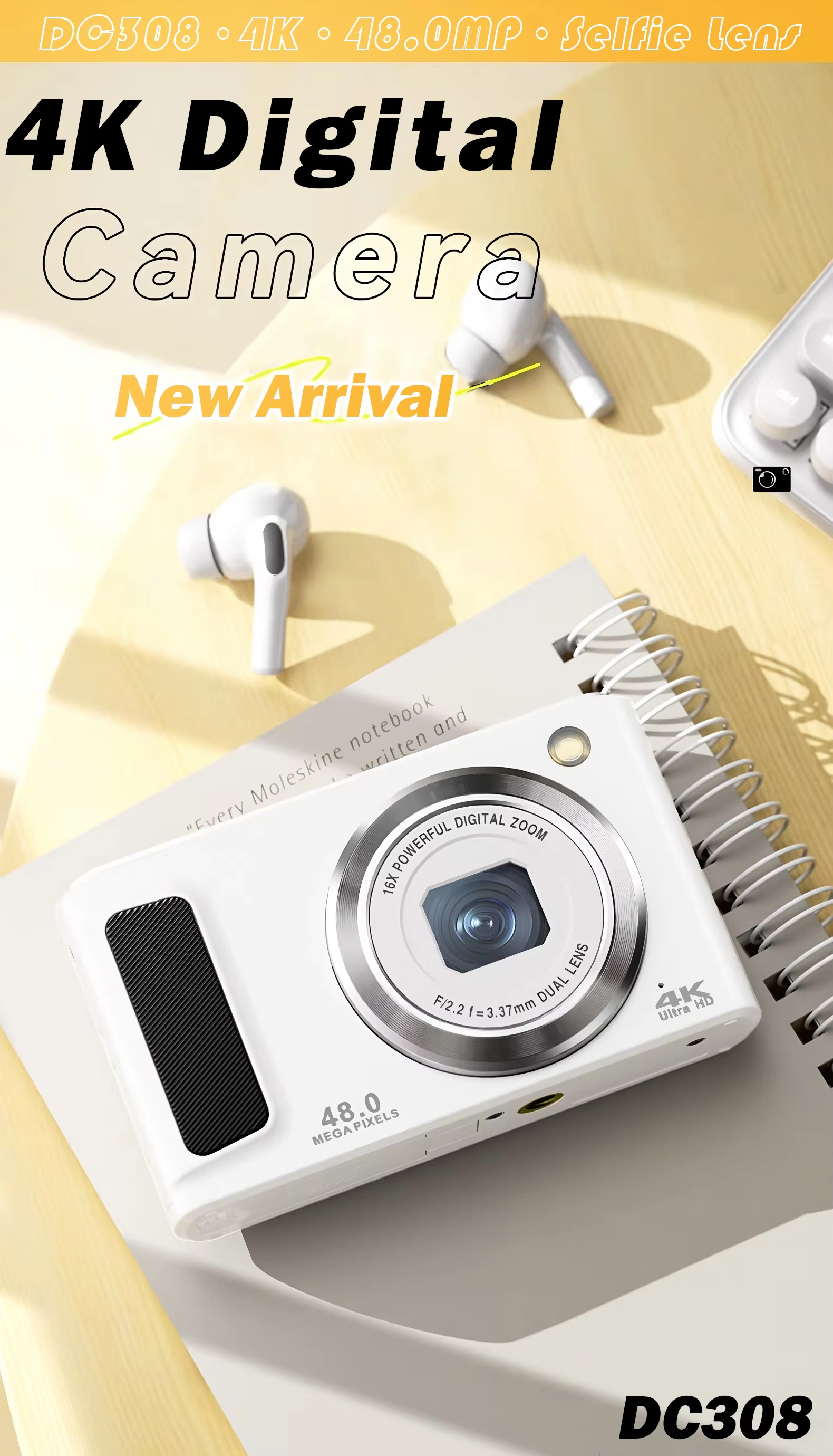 Retro Compact 4K Kids Digital Camera Video Recording Long Lasting Battery Optical Zoom