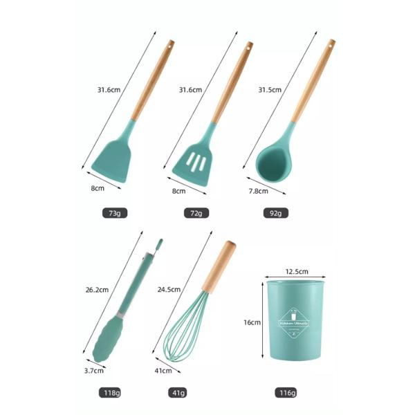 Silicone Kitchen Utensils with Wooden Handles 12 Pieces Cooking Tools Kitchenware