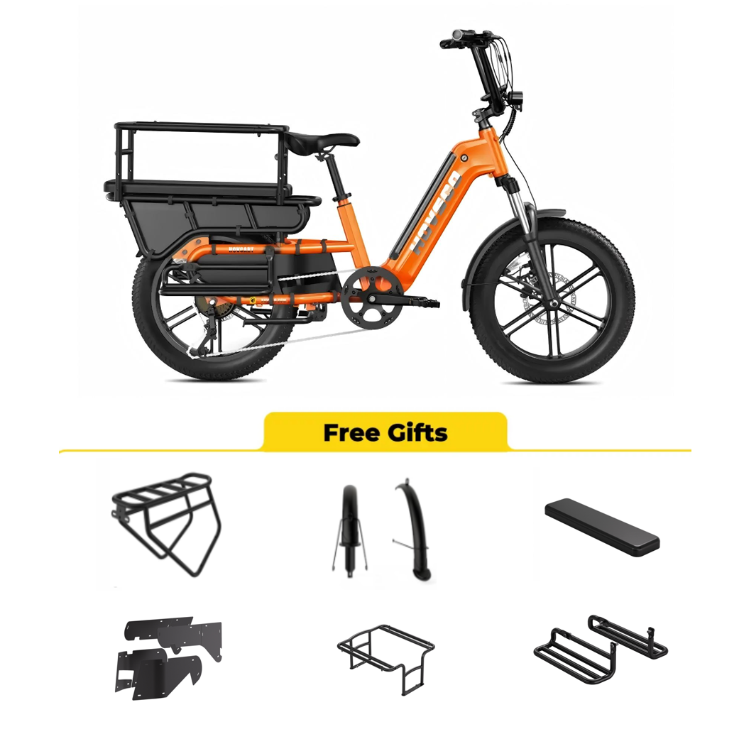 German Warehouse HovCart EU/US/AU Stock Electric City Cargo Bike for Two Children with Protection Seat Torque Sensor Fat Tire