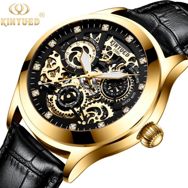 KINYUED new design automatic watch movement stainless steel mechanical watch gold watch luxury reloj wristwatches