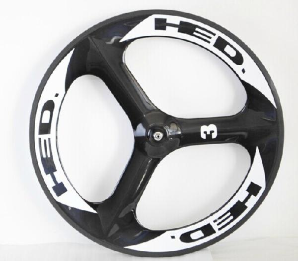 Hot sale 700c 3k/UD HED-3 glossy tri-spokes carbon clincher wheel for road bike&track bike