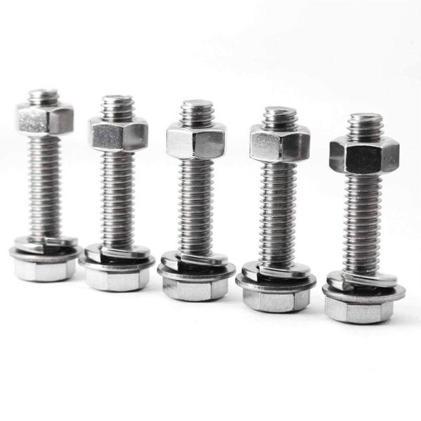 Parafusos de cabeza hexagonal de acero inoxidable 304 totalmente roscados con lavadoras de bloqueo plano