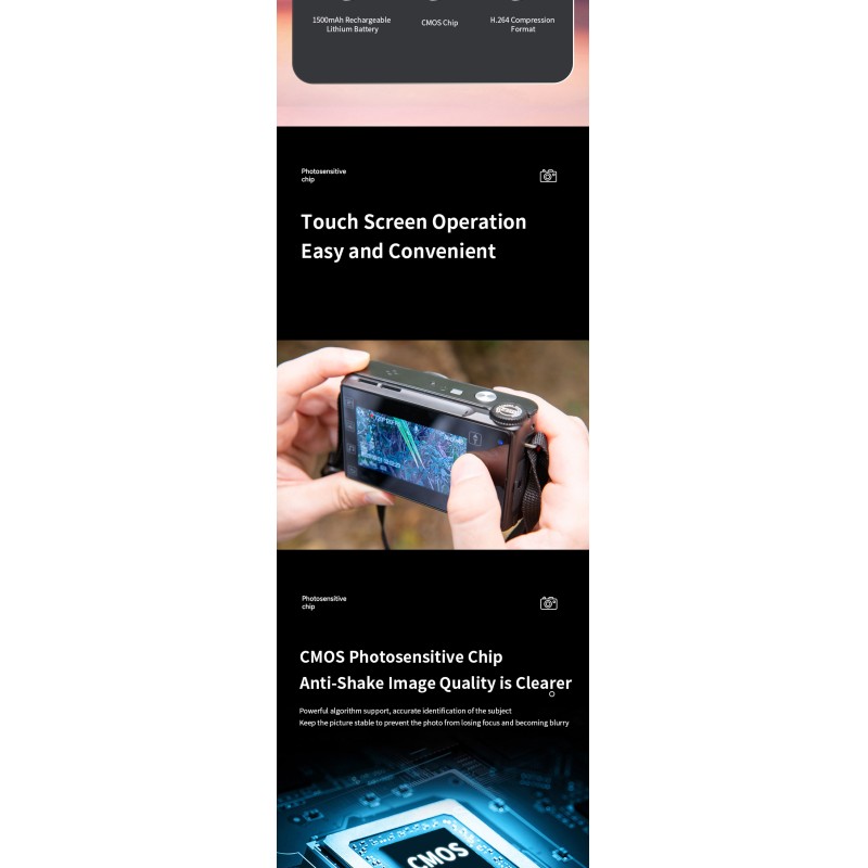 Newest HD 4K Digital Camera 3.0'' IPS Touch Screen with Flash Light and MP3 Function Student Camera for Photography