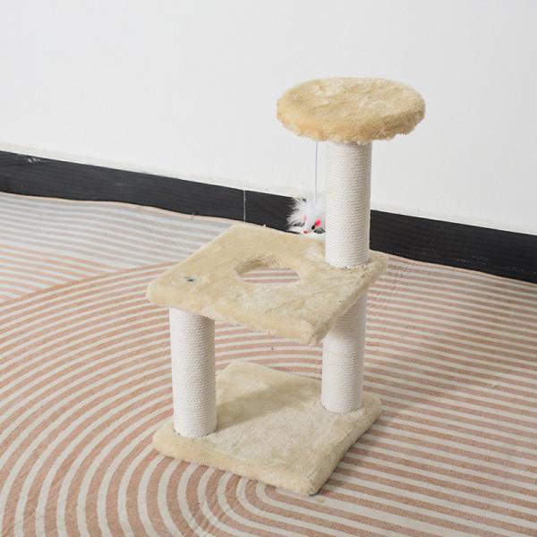 ODM Design Cat Furniture Beige Chipboard Climbing Tree with Sisal Column and Plush Hammock