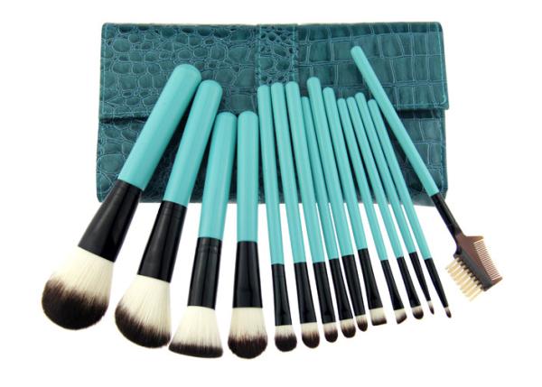 Cosmetic Green Professional 15 Piece Makeup Brush Set Wih Synthetic Hair