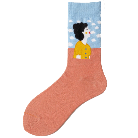 Custom Seamless Plain Knit Happy Colored Cotton Crew Socks Men