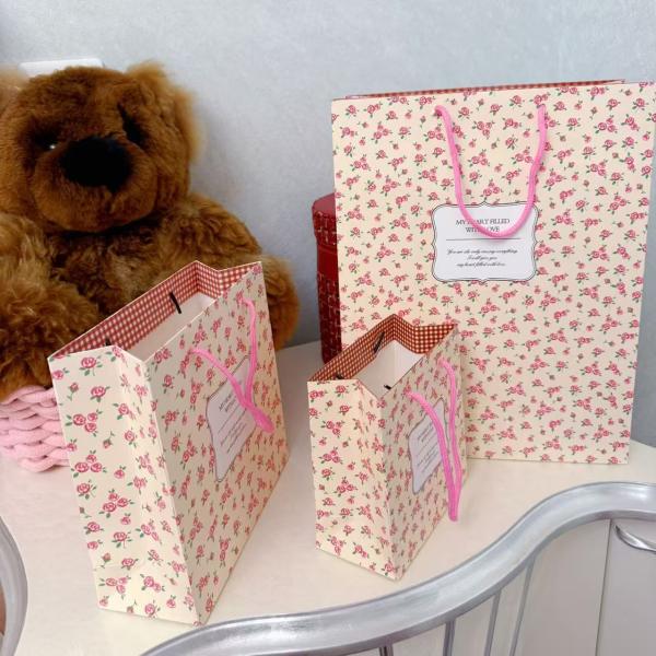 Bolsa de regalo floral, bolsa de regalo de cumpleaños, bolso de mano para tienda de ropa de mujer, tamaño grande, bolsa personalizada Tite