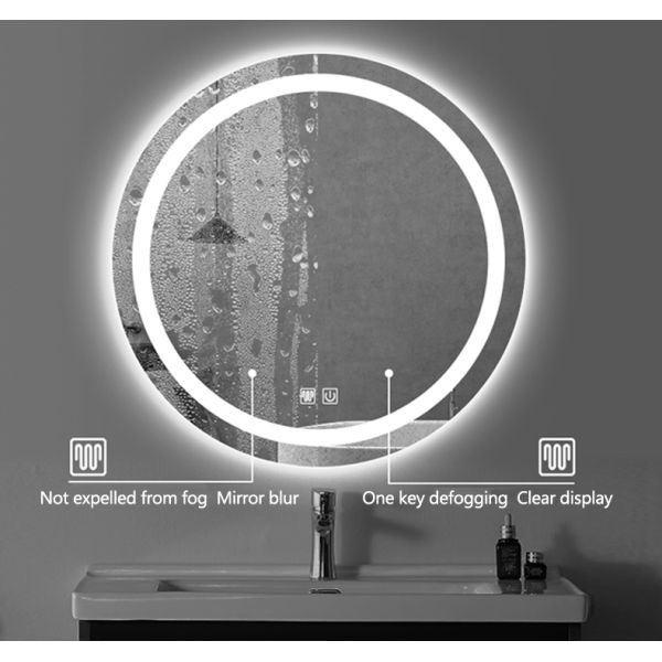 Modern 24in Glass Bathroom Mirror LED Illuminated Smart Anti-Fog Frameless Wall Mounted Touch Switch IP44 Rated for Apartments