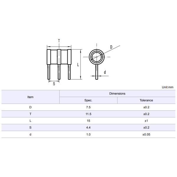 11.5mmx7.5mm Sized Gas Discharge Tube GDT SE72-600X 600V 20KA 3PIN For Cable Modem