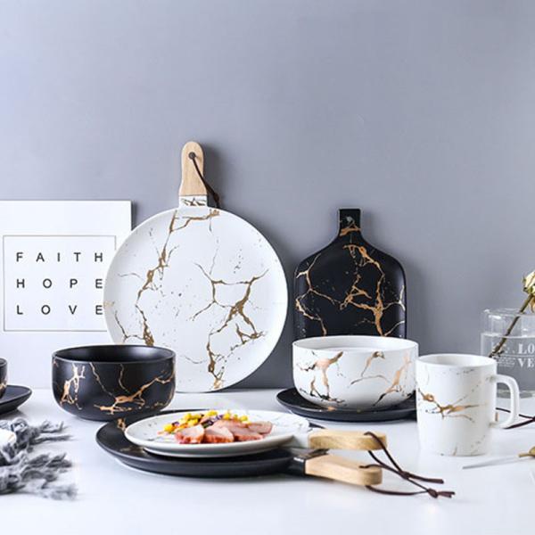 Marble Fission White Porcelain Dinnerware Sets For Restaurant Home Hotel