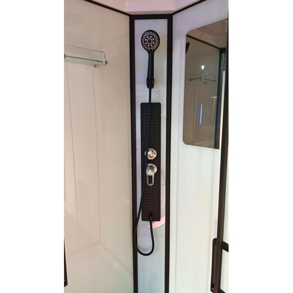 Stylish black paint aluminum alloy frame shower cabin with  Glass roof mirror and tray