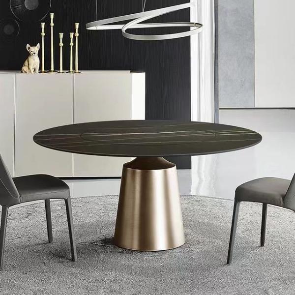 Luxurious Marble Stainless Steel Dining Table , 8 People Circle Marble Dining Table