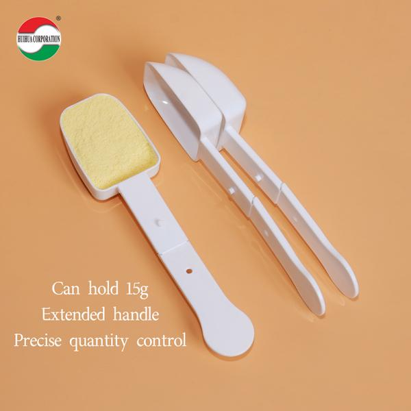 Cuchara de plástico PP para leche en polvo de 15 g PP, plegable, con mango extendido de alta calidad y hermética para alimentos, personalizada por el fabricante de equipos originales (OEM)