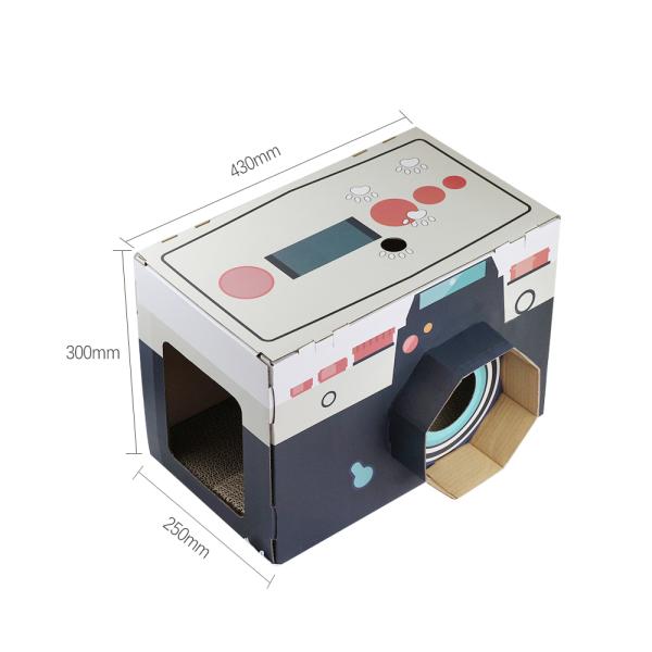 Cat House Scratcher Retro Camera forma a Cat Lounge con la cama Scratcher de la cueva de la cartulina acanalada del cojín de rasguño