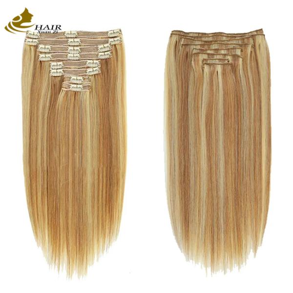 Clip de cheveux humains vierges en extensions queue de cheval droite couleur piano