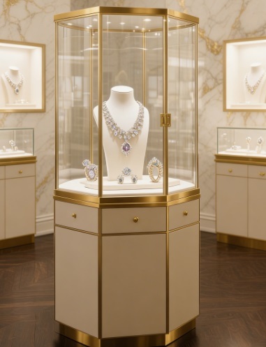 Customizable LED Lighting Jewelry Display Cabinet with Adjustable Glass Shelves