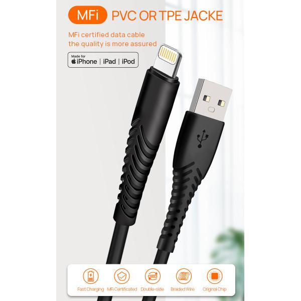 MFI Certified Non Toxic PVC Iphone Fast Charger Cable Sync Data