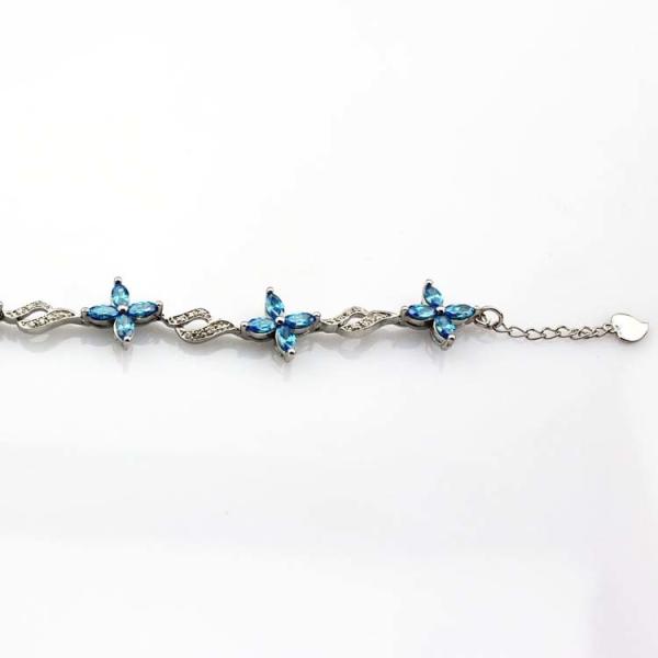 925 Silver Jewellery Quatrefoil Blue Topaz Cubic Zircon Tennis Bracelet (B04BLUE)