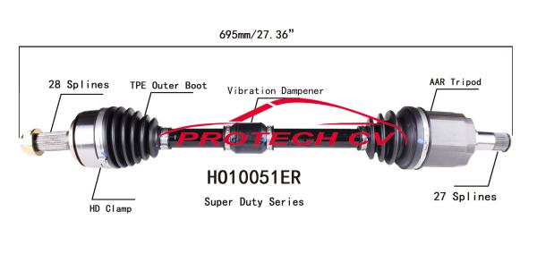 HO10051ER  Right Front Axle Assembly Drive Shaft TPEE Boot Cold Forging Grinding Process