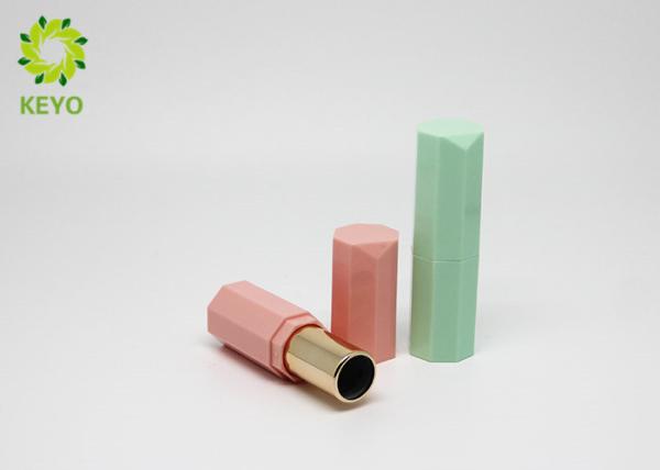 PP Plastic Lipstick Tube Container , Hexagon Shape Pink Lipstick Tube