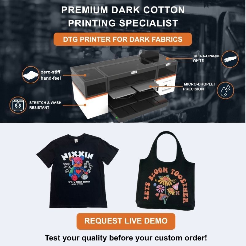 DTG Printer for Dark Cotton T-Shirts: High Opacity White Ink & Soft Hand-Feel Printing Machine for Custom Apparel