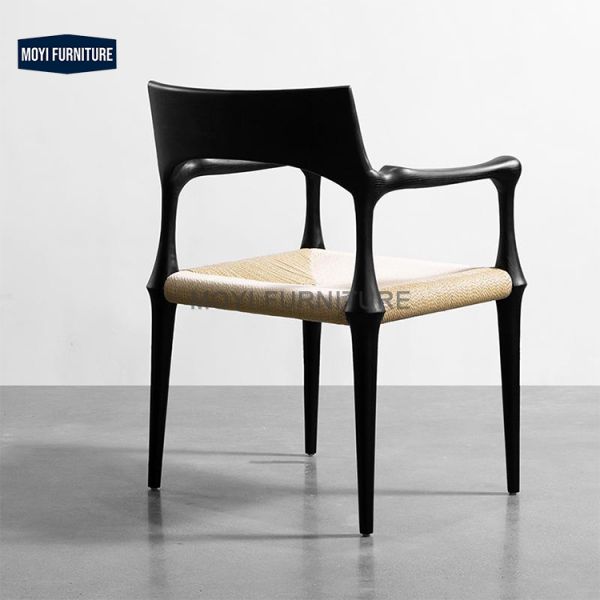 Modern Solid Wood Retro Dining Chair Creative Leisure Designer Rattan Black Relax Conference Armchair Comfortable Design
