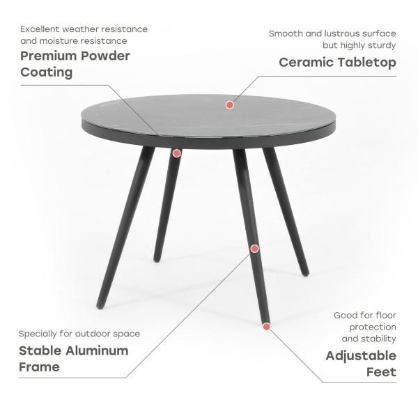 Aluminum Outdoor Dining Set for 4 Person Round Table and Armchair Garden Furniture