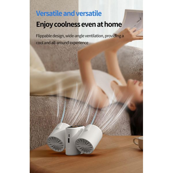3 In 1 Dual Head Portable Air Cooling Fan With 8000mAh Battery Outdoor Use