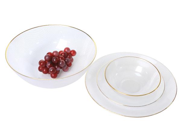 Gold Rim Hammered Lead Free 26mm Glass  Bowls For Home, Embossed Glass Bowls