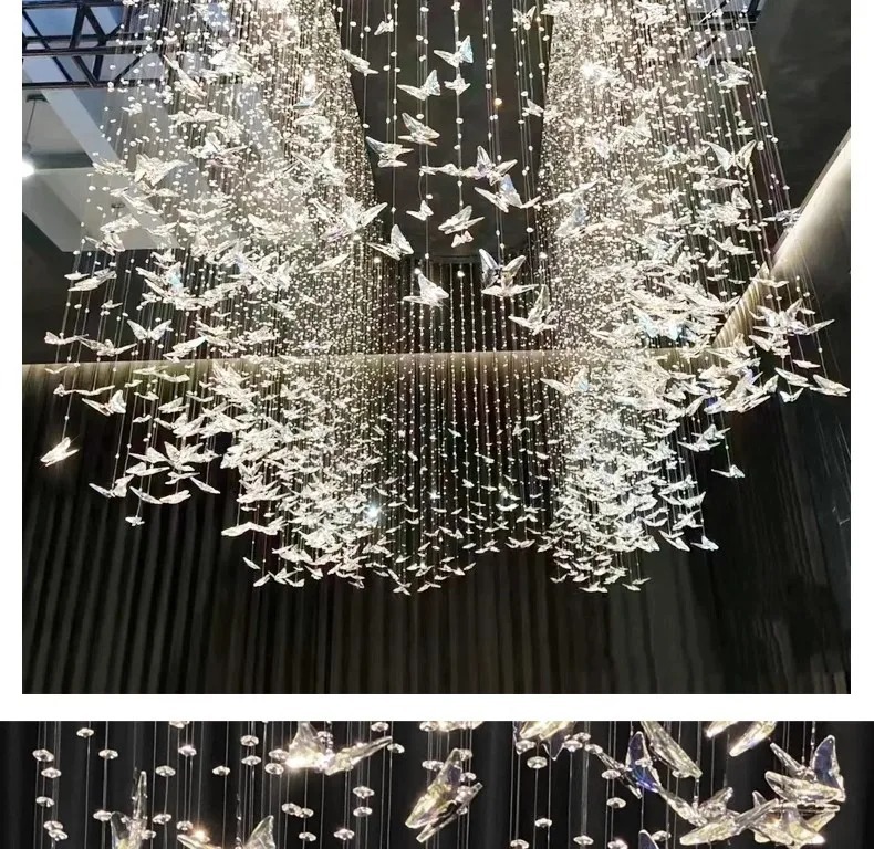 Butterfly Crystal Chandelier Living Room Crystal Staircase Pendant Light Indoor Large LED Lights(WH-NC-165)