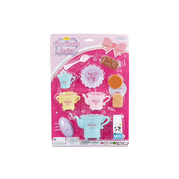 15 Pcs Plastic Cookies Tea Set Children's Play Toys W / Spoons Cups Big Plate