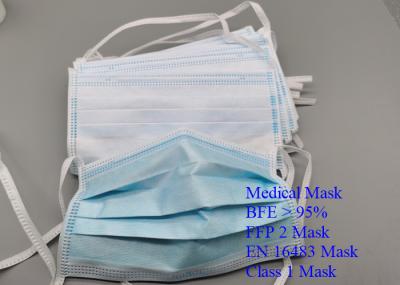Non Toxic 3 Ply Earloop Medical Mask , Anti Pollution Disposable Blue Mask
