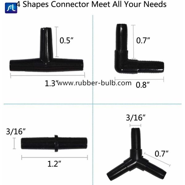 Aquarium Airline Tubing Connectors Black Plastic,Standard 3/16